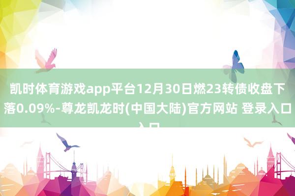 凯时体育游戏app平台12月30日燃23转债收盘下落0.09%-尊龙凯龙时(中国大陆)官方网站 登录入口